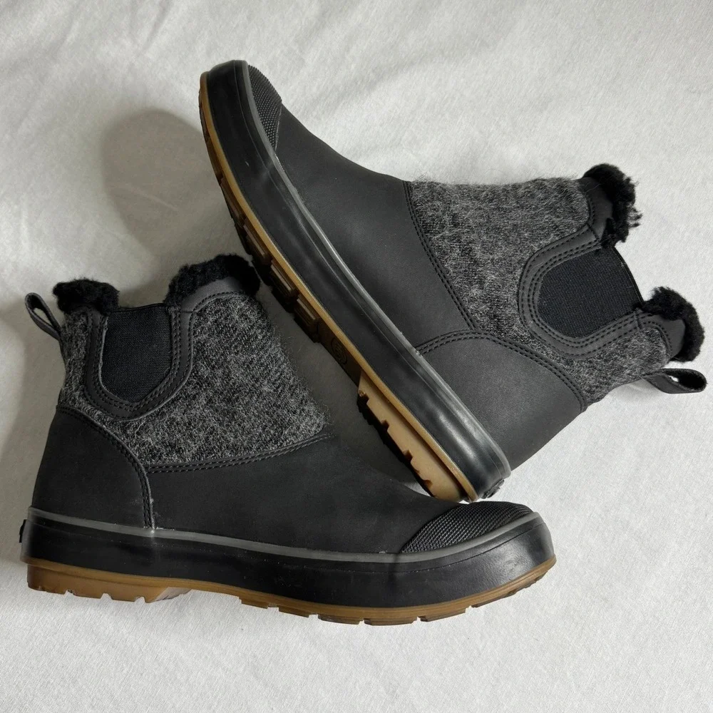Keen Elsa Chelsea Waterproof Boots Black Grey Wool Faux Fur Lining Womens 8